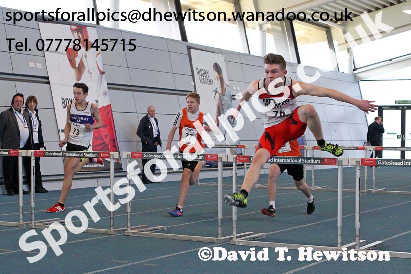 Boys 60 metres hurdles, NECAA Championships and Open Indoor Pentathlon, Gateshead College Academy of Sport. Photo: David T. Hewitson/Sports for All Pics